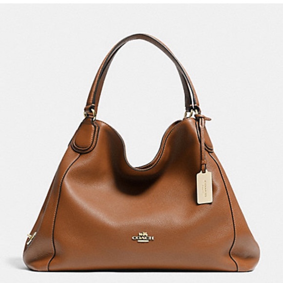 🐎💋 COACH EDIE 💋🐎 LEATHER SHOULDER BAG SADDLE BROWN TAN GOLD HARDWARE HOBO - Picture 3 of 15